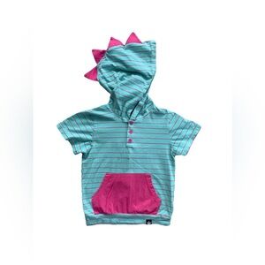 Littlest Prince Size 6 Aqua and Pink Dino Spike Hooded Tee